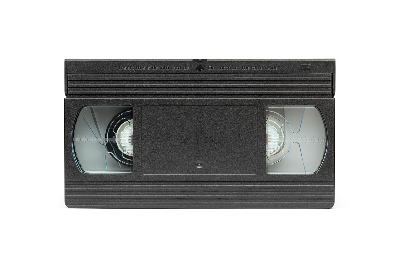 A VHS videocassette photographed from the front.