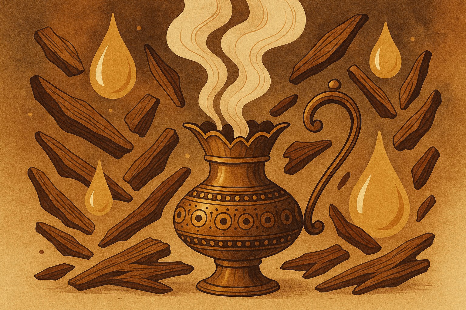 Illustration depicting the Gulf tradition of oud and bakhoor incense.