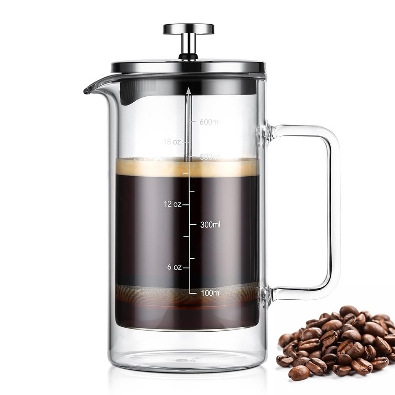 Bincoo French Press Coffee Maker 600ML,Double Wall Insulated Borolicate Glass French Press for Tea and Frothed Milk Press