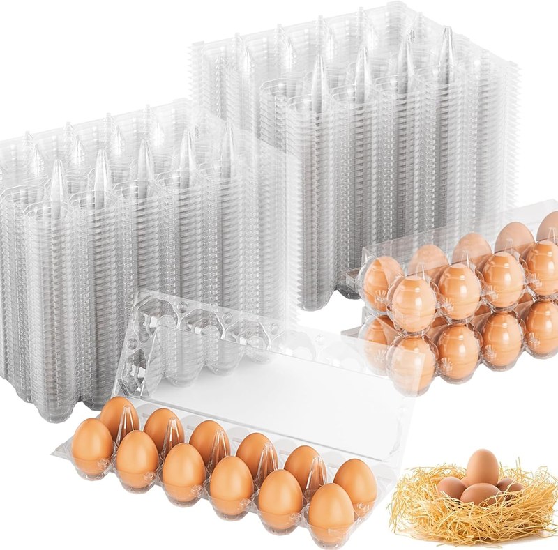 Egg Cartons Cheap Bulk 100 Pack, 1 Dozen Plastic Egg Carton for Refrigerator, Reusable Egg