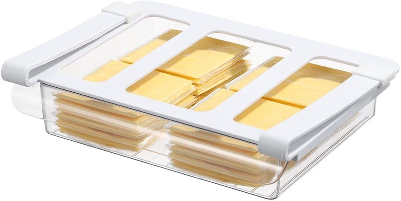 Pull-Out Fridge Drawer Organizer - Under Shelf Storage Bins for Cheese Slices, Deli Meat & Small Items - Space Saving Refrigerator Organizer (2" Height x 8.66" Width)