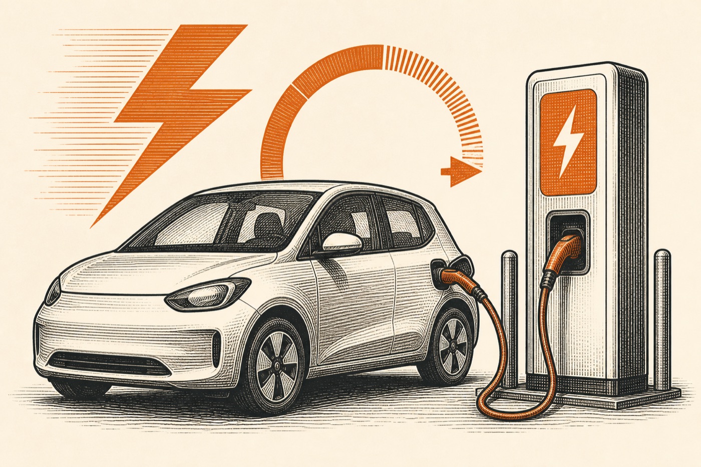 Illustration depicting the concept of a compact electric SUV DC fast-charging — not a photograph of a real EV3