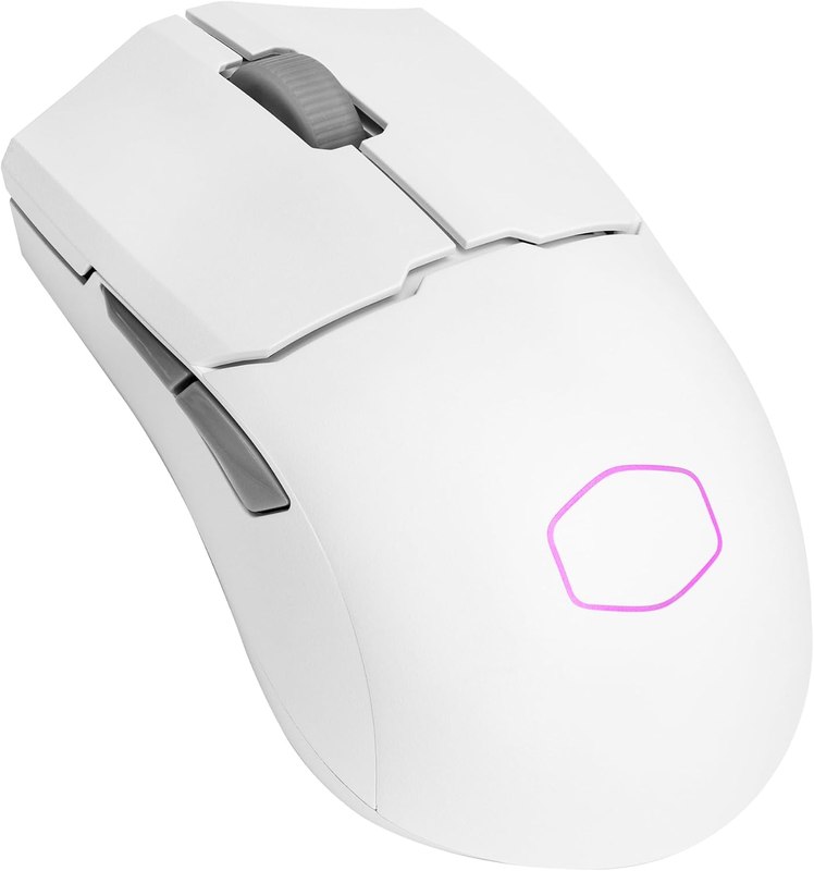 Cooler Master MM712 Wireless Gaming Mouse White with Adjustable 19,000 DPI, 2.4GHz and Bluetooth, Ultraweave Cable, PTFE Feet, RGB Lighting and MasterPlus+ Software