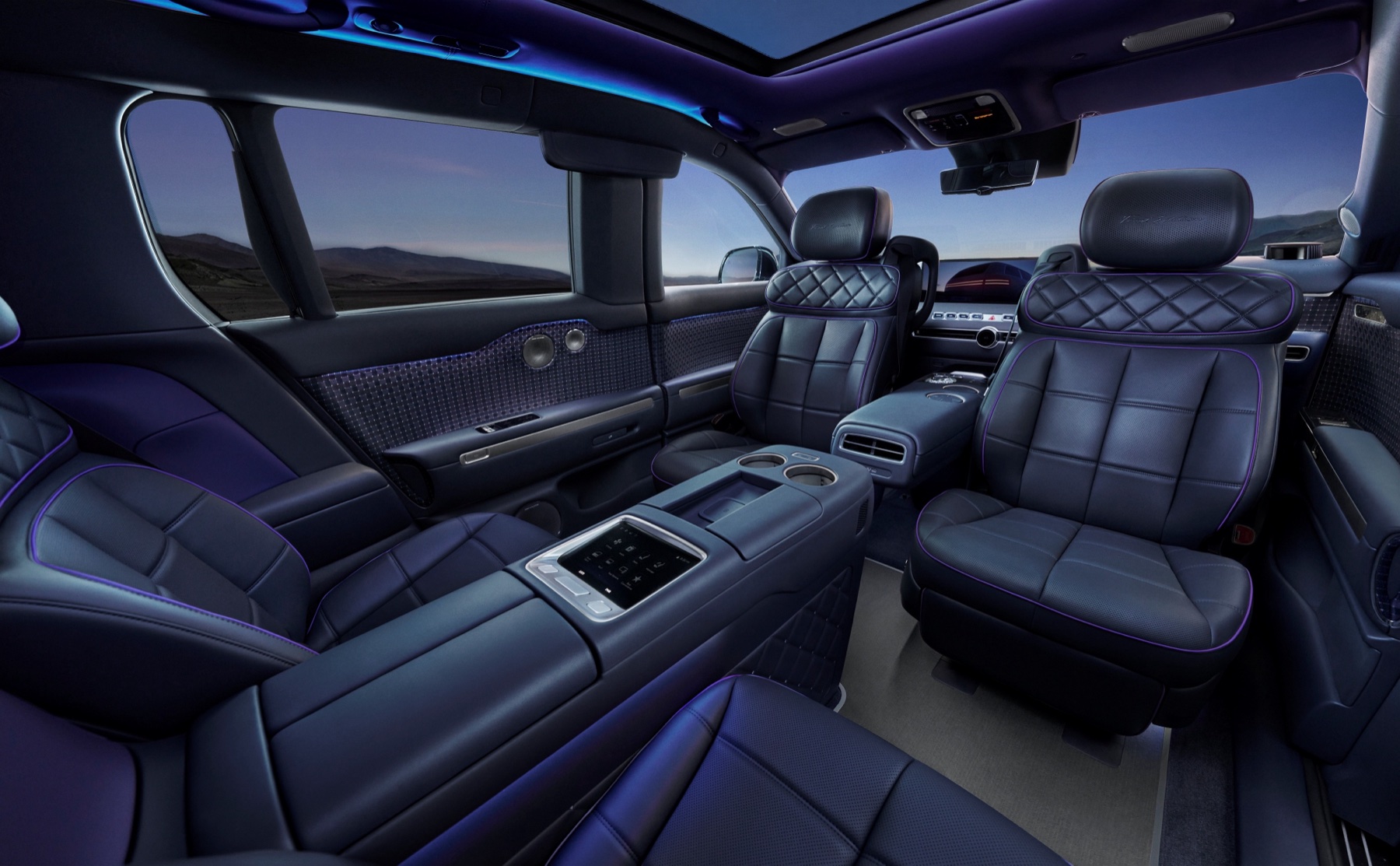 Genesis GV90 Neolun First Edition Executive Suite second-row lounge seating, official Genesis press photo