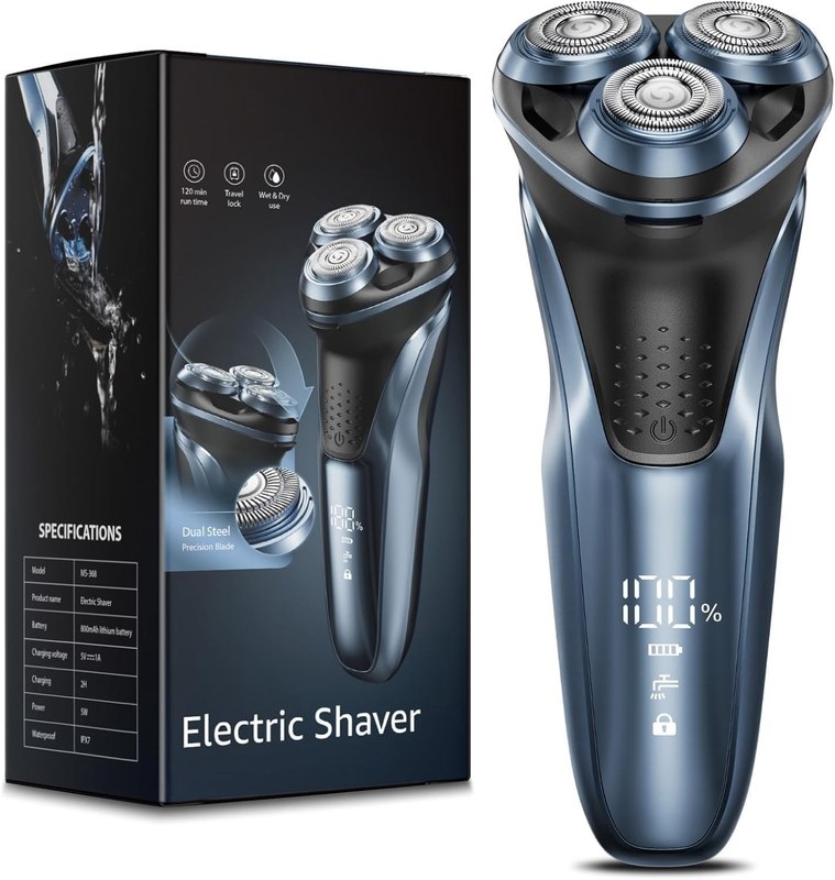 5D Electric Razor for Men: IPX7 Waterproof Wet or Dry | Rotary Electric Shavers for Men - LED Display - USB-C 2-Hour Fast Charge for Travel - Precise Blades & Pop-up Trimmer