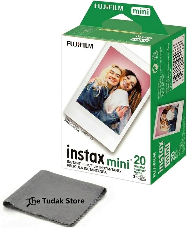 Fujifilm Instax Mini Instant Film, 20 Sheets – White Daylight ISO 800 for Instax Mini 13, 12, 11, 41 Cameras –Bundeld with The Tudak Store Microfiber Cleaning Cloth