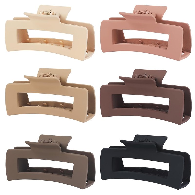 Sisiaipu 4 Inch Big Hair Claw Clips 6 Pcs Large Claw for Thick Hair Square Hair Clips for Women Rectangle Hair Clips Nonslip Acrylic Banana Jaw Clips Hair Accessories for Girls (Coffee)