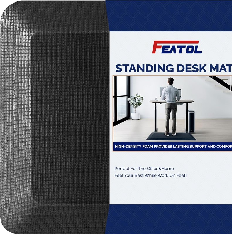 FEATOL Anti Fatigue Mat for Standing, 9/10 Extra Thick Ergonomic Standing Desk Mat, Comfort Memory Foam Standing Mat at Home,Office All Day (20" x 32", Black, 1PC)