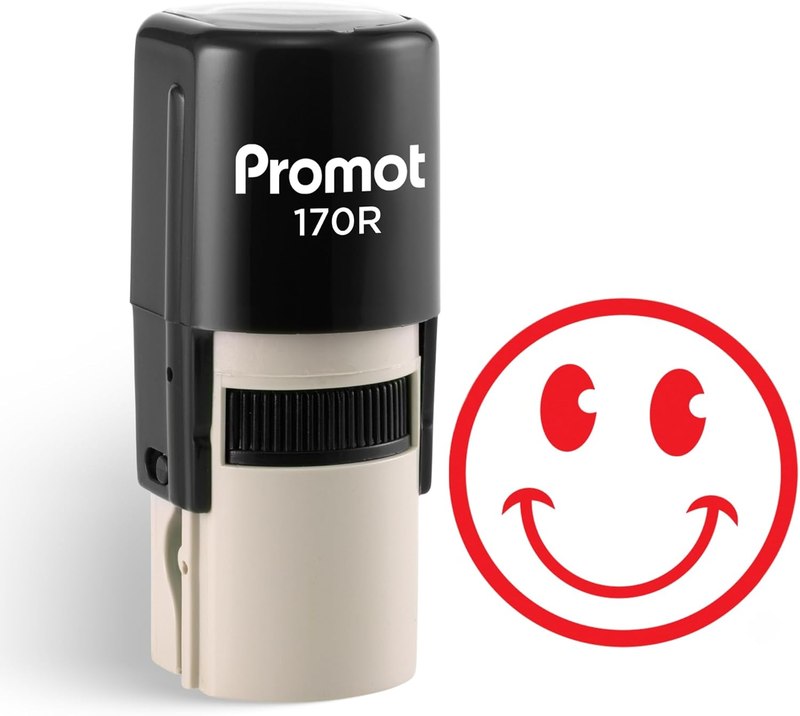 Teacher Self-Inking Stamp, Round Rubber Stamp (Smiley Face Red) | Encourages Student Achievement, Makes Grading More Engaging, Motivates Classroom Participation, Fun Positive Feedback