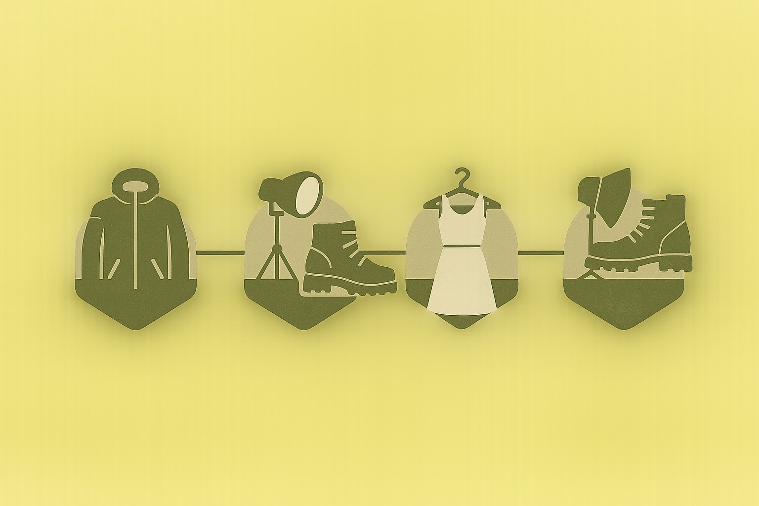 Illustration showing a timeline of four fashion-outdoor collaboration moments.