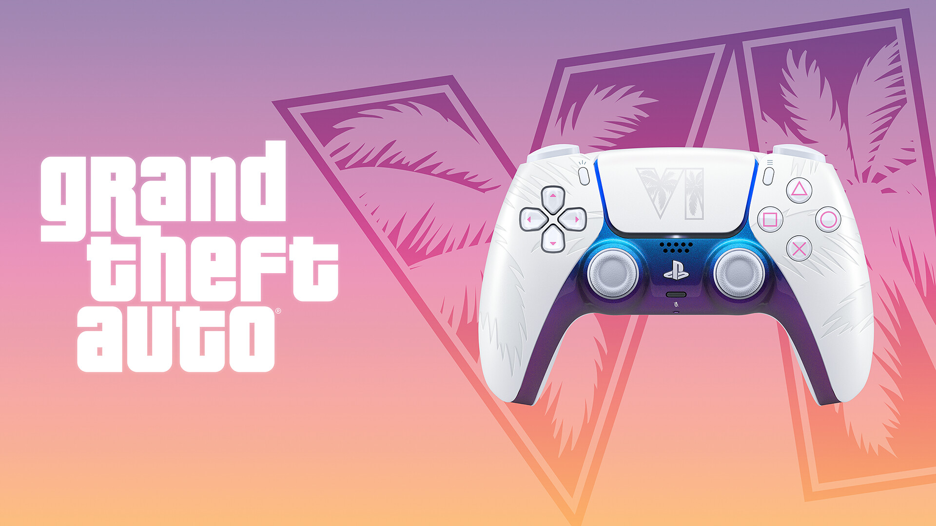 DualSense Wireless Controller Grand Theft Auto VI White Limited Edition, front view, official PlayStation press photo
