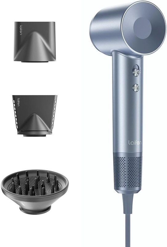 Laifen Swift Professional High-Speed Hair Dryer, 200M Negative Ions, Silver | Frizz Control, Smart Temperature Control, Salon-Like, Low Noise, 3 Attachments for Everyday Drying & Versatile Styling