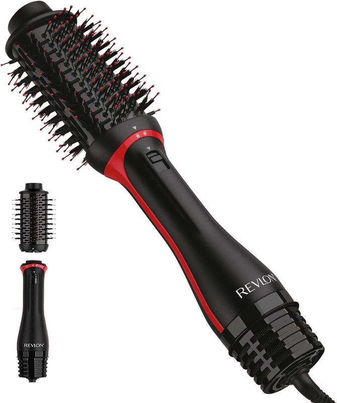 REVLON One-Step Volumizer Plus Hair Dryer and Styler | More Volume, Less Damage, and More Styling Control for Easy and Fast Salon-Style Blowouts, Plus Travel Friendly (Black) | Travel Friendly Blowout Brush for Damp to Dry Hair with Detachable Head, 4 Heat Settings, Best for Short to Mid-Length Hair