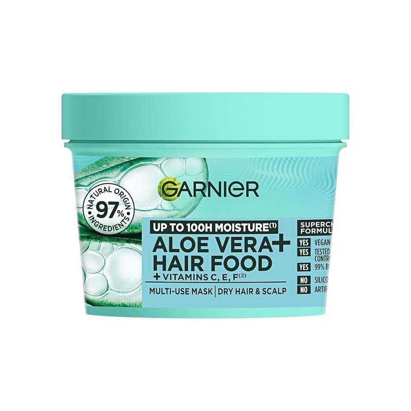 Garnier Fructis Aloe Vera+ Hair food - 100h Moisture Multi-UseMask, For Dry Hair & Scalp - Aloe Vera + Vitamins C, E, F - Cruelty Free International & Vegan - 400ml