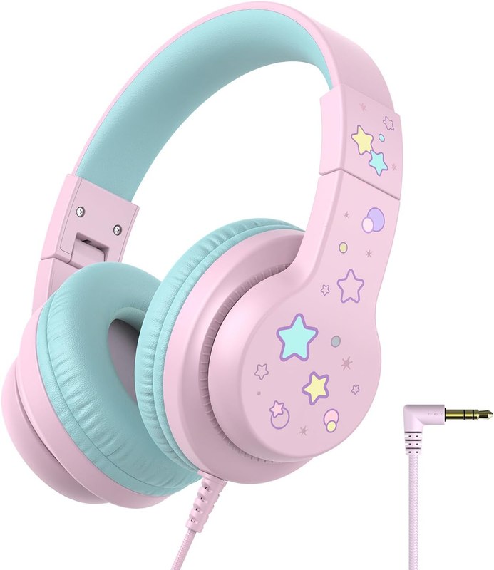 iClever HS19S Kids Headphones for School, Over-Ear for Toddler Boys Girls | SafeSound Tech, Stereo Sound, Kids Headphones with Cord, Durable Foldable 3.5mm Wired Headphone for iPad/Tablet/Travel