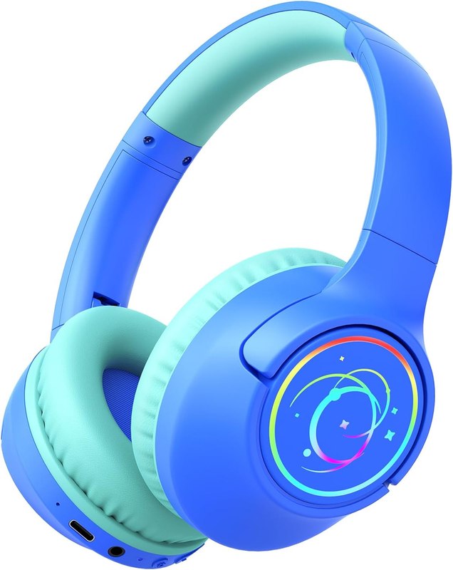 Kids Bluetooth Headphones with 85H Playtime for Toddler Boy, Blue with LED | Over Ear Wireless Headphones for Kids, 85/94dB Safe Volume Limit, Bluetooth 5.4 Built-in Mic for iPad Tablet Airplane Travel