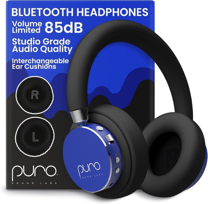 Puro Sound Labs - Kids Headphones, Volume-Limiting 85dB, BT2200 Plus, Blue | Built-In Mic, Studio-Grade Sound, 20-Hour Battery Life, Comfortable Fit & Easy to Connect Kids Bluetooth Headphones