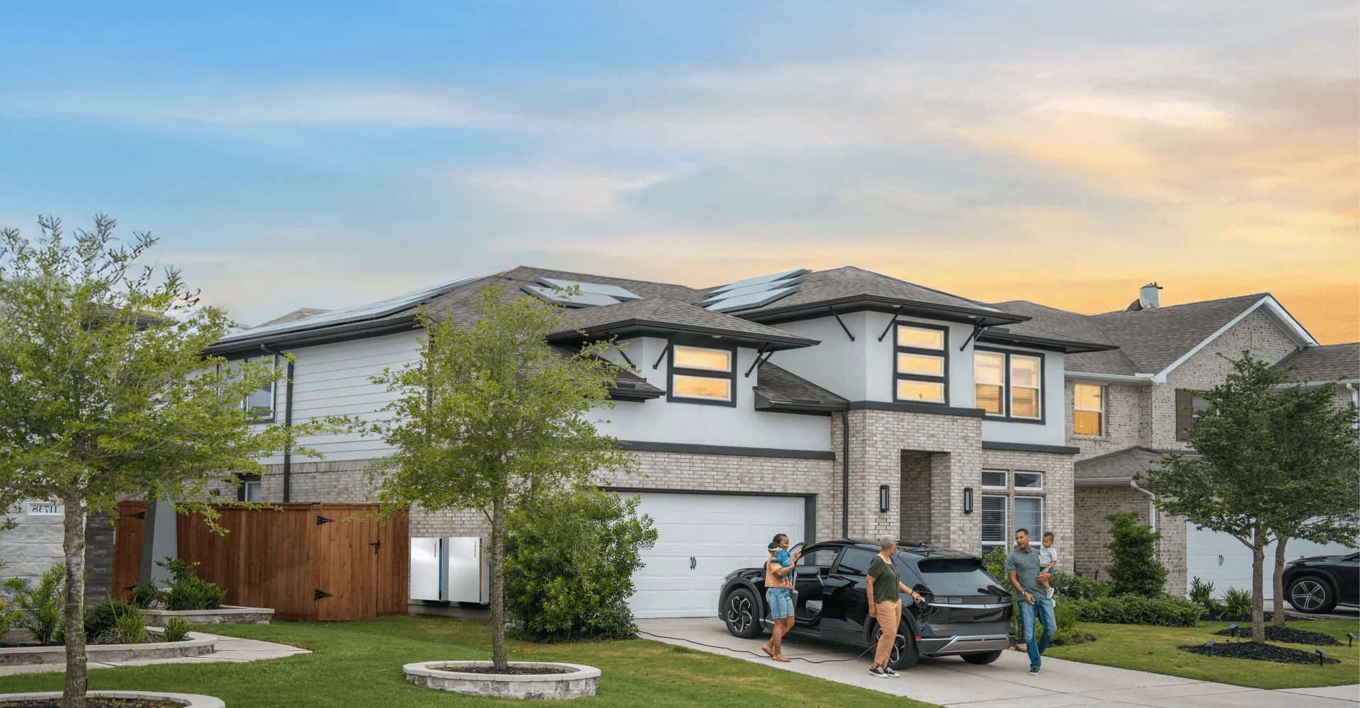Home with FranklinWH battery units and rooftop solar.
