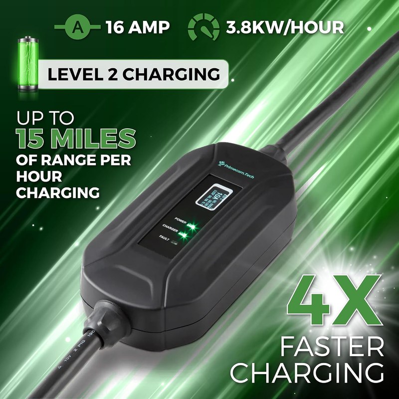 Level 2 EV Charger 220/240V, 16A, 30ft & 50ft, Portable EVSE Electric Vehicle Charging Cable Compatible with Bolt Volt Leaf BMW i3 Fiat 500e Clarity NIRO Prius (30 Feet, 14-50P)