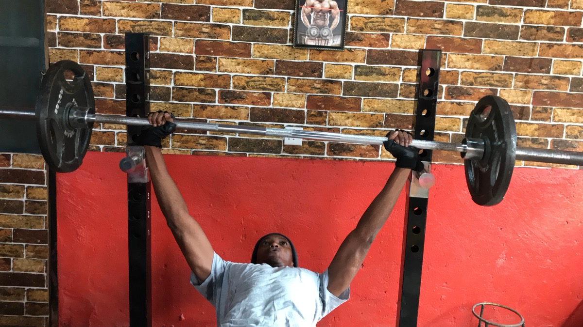 An adjustable weight bench set up for home use