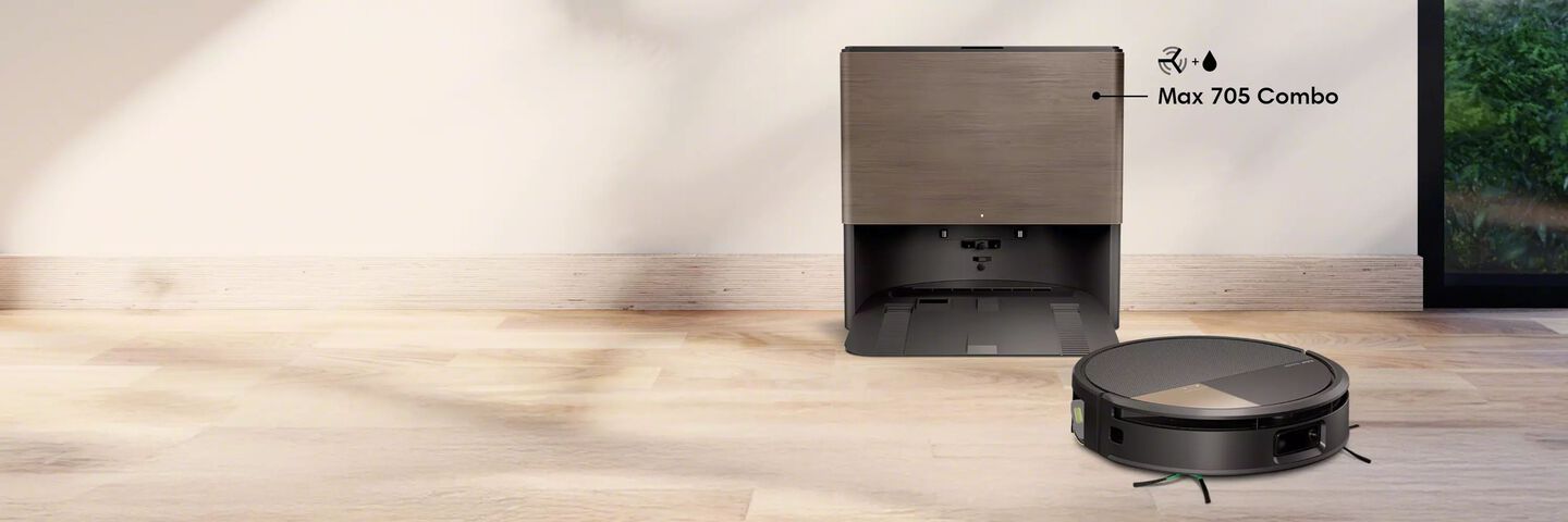 A robot vacuum and its charging dock in a modern living room.