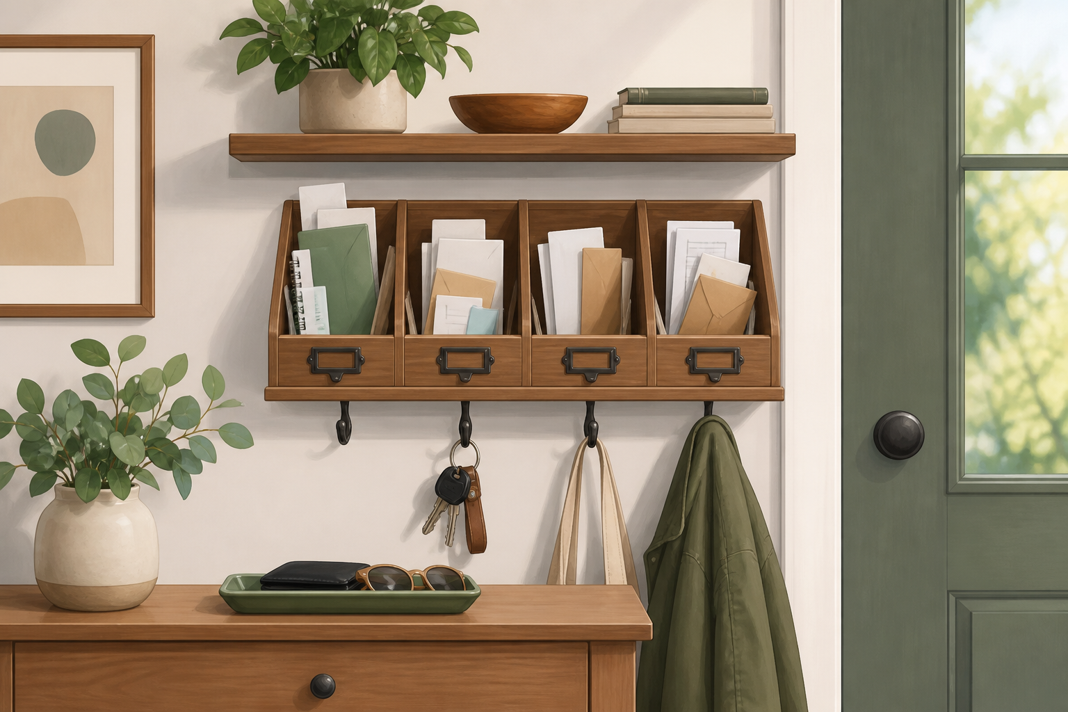 entryway mail sorting station