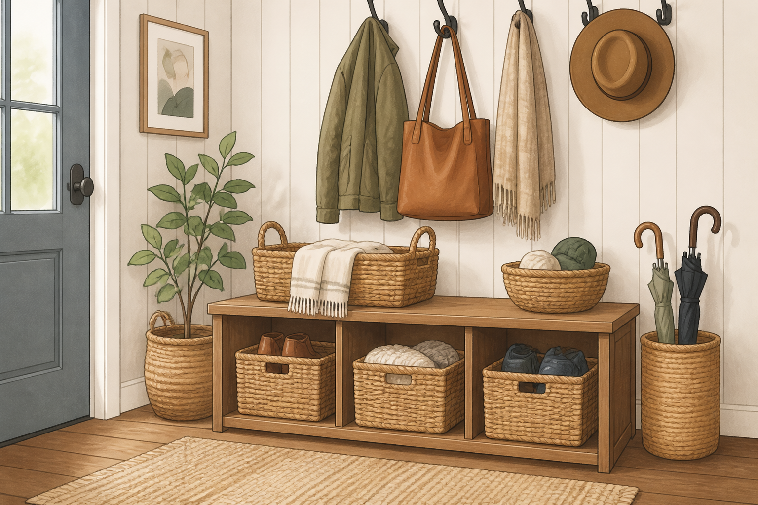 entryway storage baskets