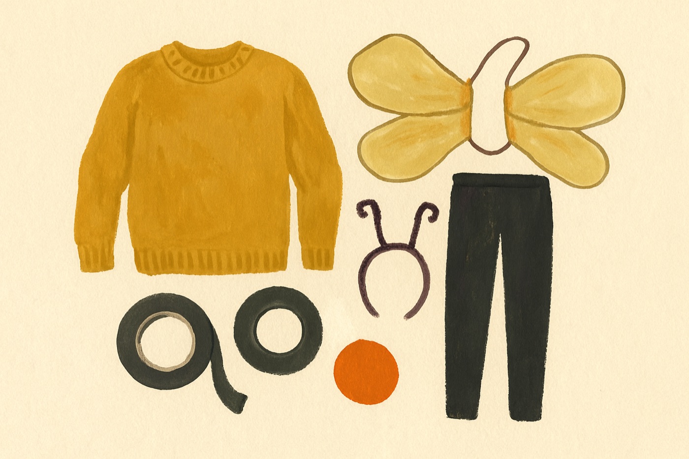 Illustration of the items needed for The Bumblebee: A yellow top; black leggings.