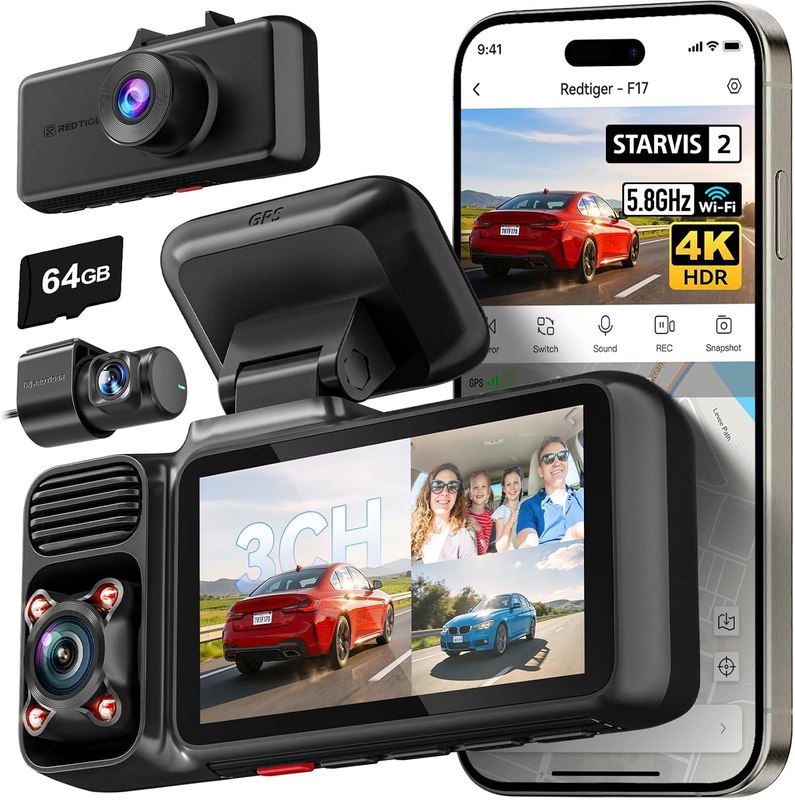 REDTIGER F17 4K Dash Cam (front, rear and interior)