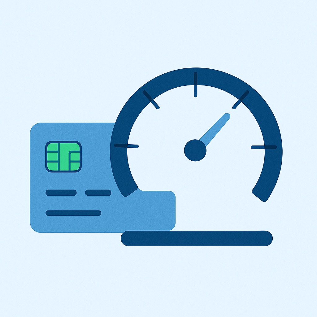 Illustration of a credit usage bar gauge showing a low filled portion out of a full limit.
