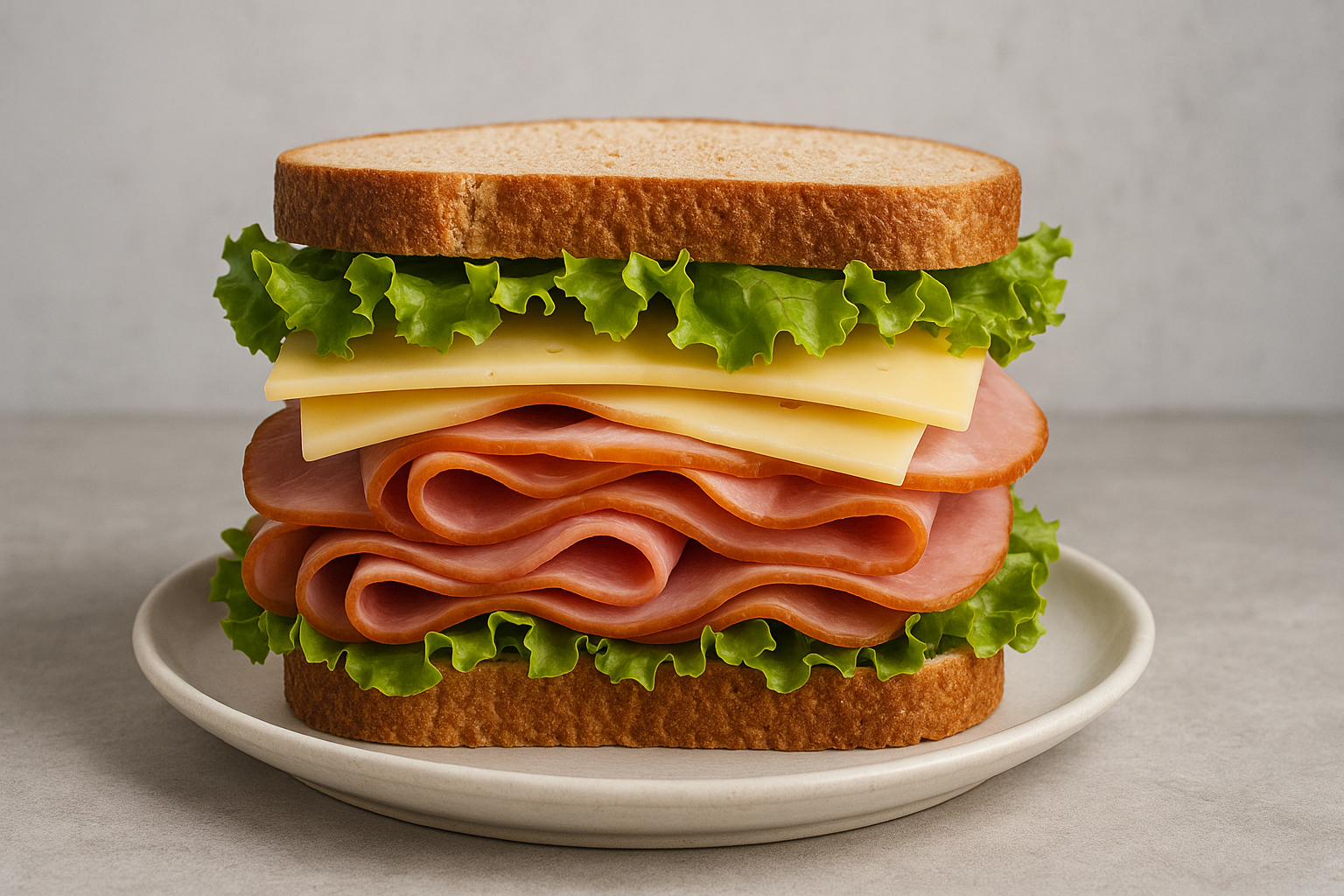 layering sandwich ingredients meat cheese lettuce