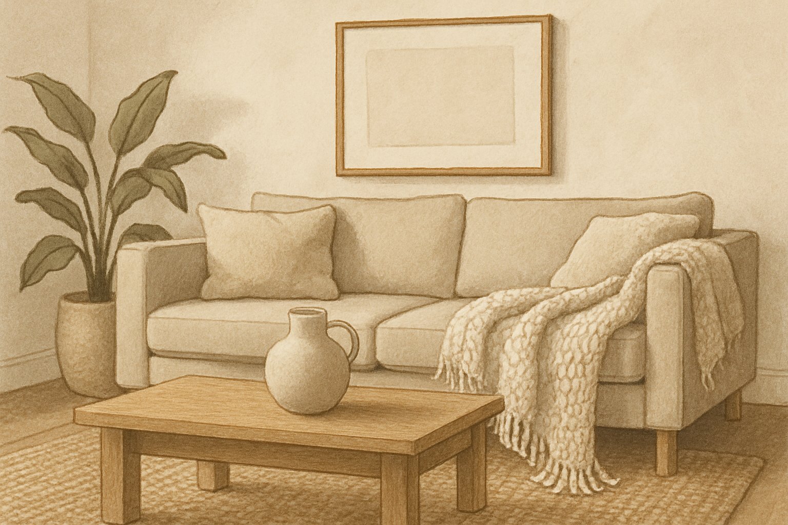 AI-generated illustration of a neutral-palette room with varied textures