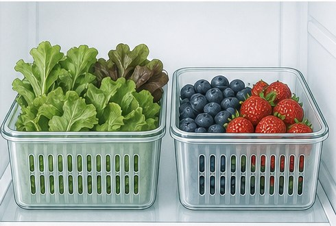 Drawing of two vented containers holding leaves and berries.