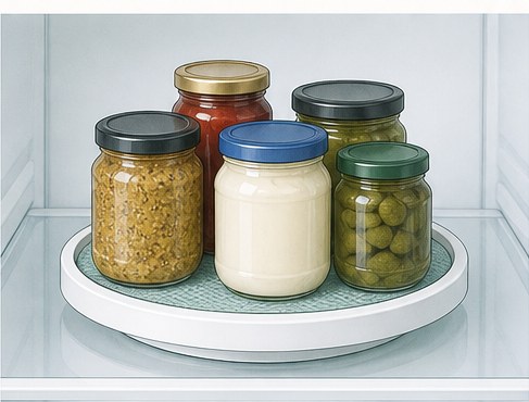 Drawing of a small turntable holding condiment jars.
