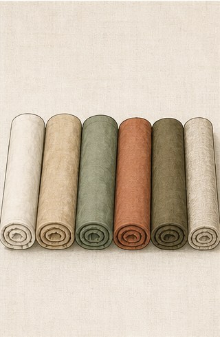Drawing of several tightly rolled garments in a row.