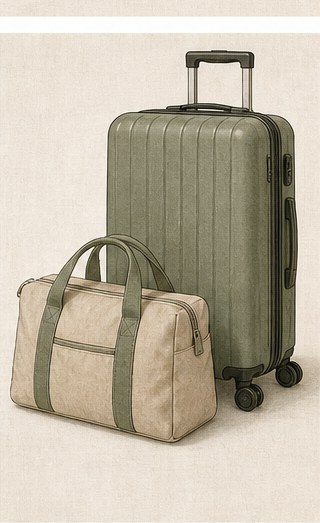 Drawing of a closed carry-on standing beside a small personal bag.
