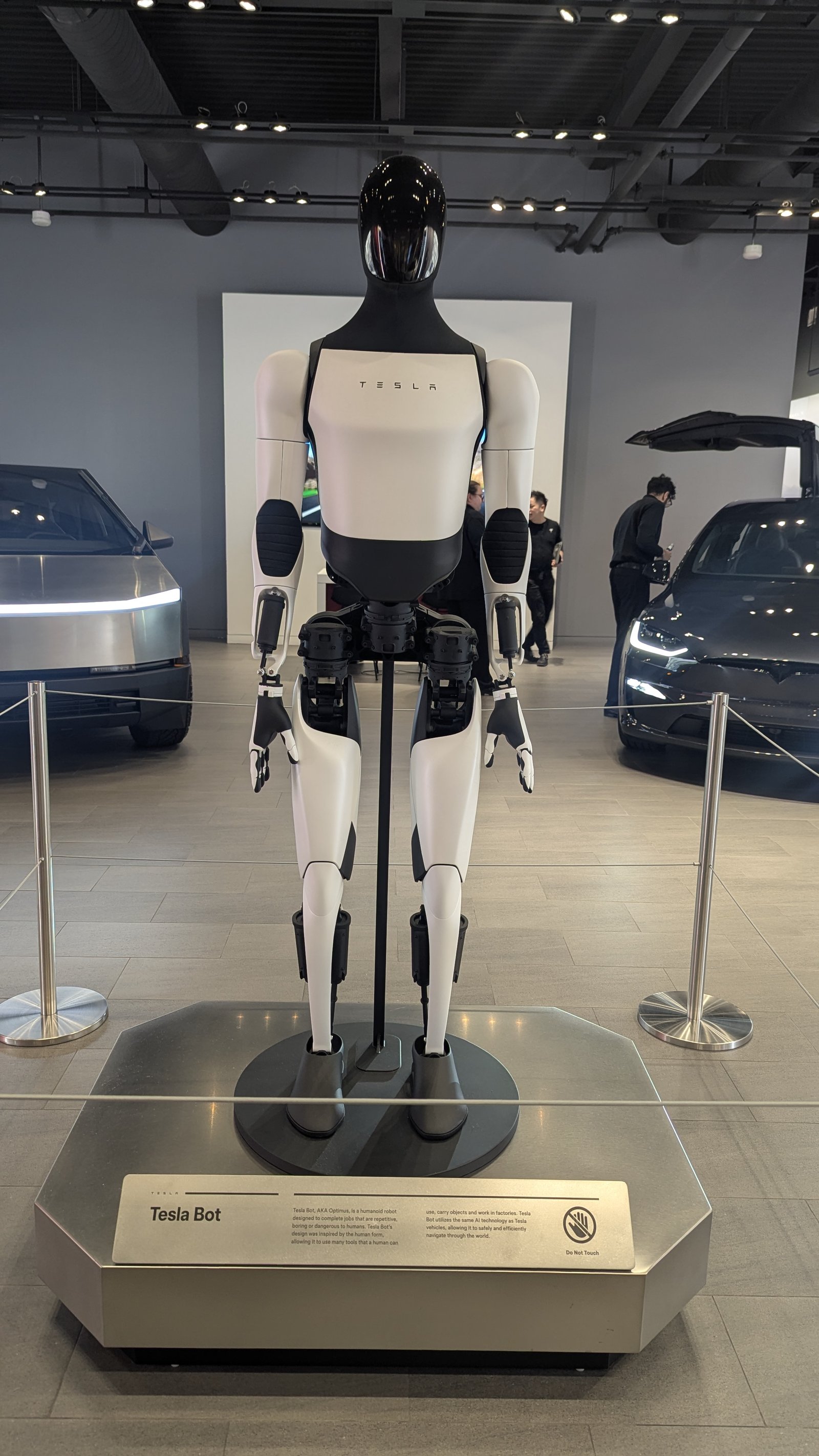 Tesla Optimus humanoid robot on display, real photograph.