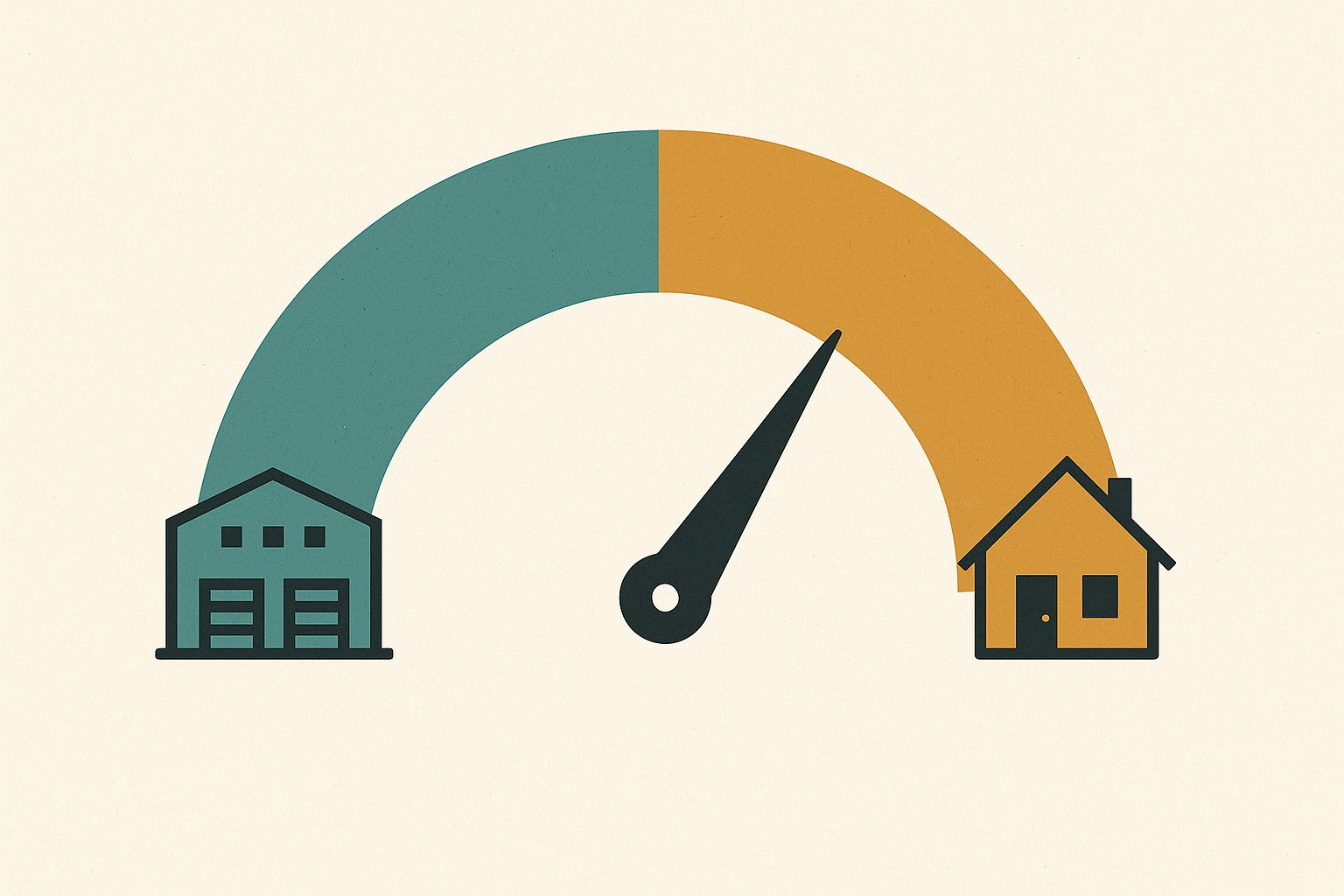 Illustration of a readiness gauge between industrial deployment and home-ready status.