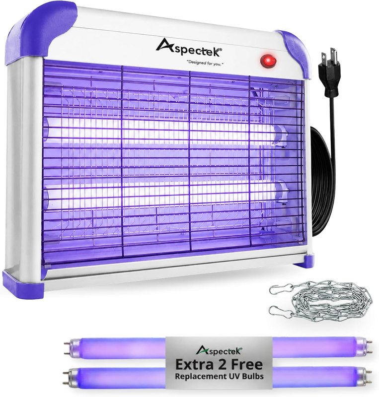 ASPECTEK 20W Heavy Duty Bug Zapper, High-Voltage Electric Mosquito and Fly Killer, Indoor and Covered Outdoor Gnat Control for Bedroom, Patio and Greenhouse, Includes 2 Bulbs - Purple