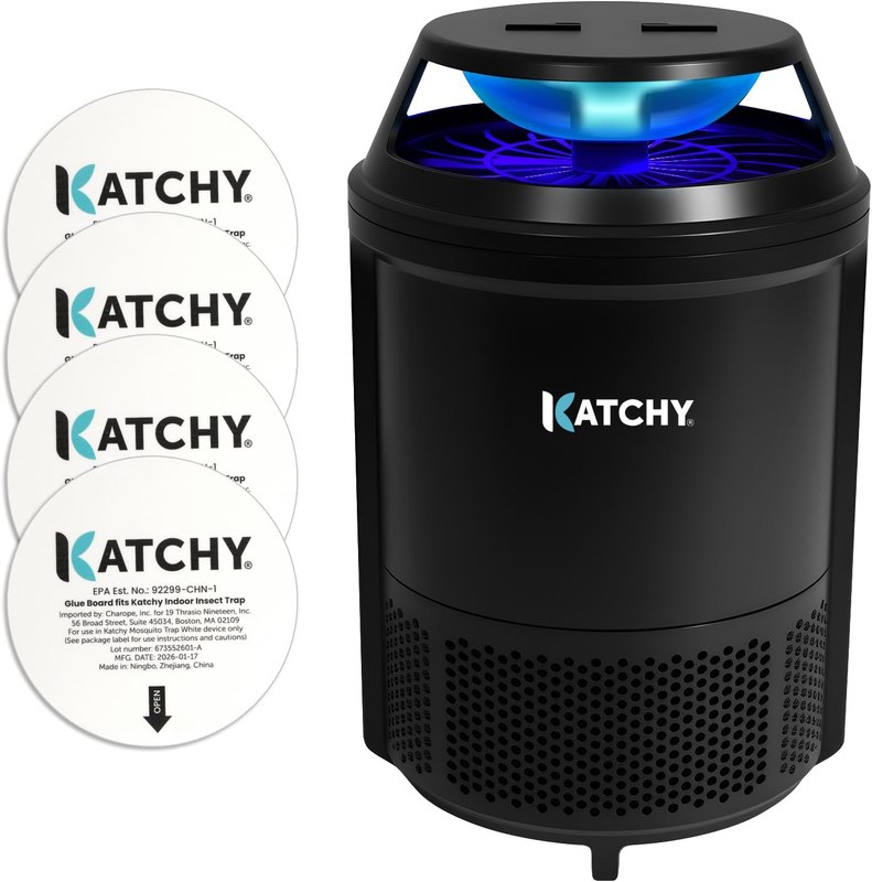 Katchy Indoor Flying Insect Trap – Catcher & Killer for Mosquitoes, Fruit Flies, Gnats & Moths – Non-Zapper with Suction & Blue Light – Ideal for Indoor Spaces, Kitchens & Plants (Original, Black)
