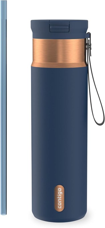 Contigo SnapSeal 24 oz Stainless Steel Vacuum-Insulated Water Bottle with Leakproof AutoClose Lid, Carry Strap & Reusable Straw, BPA-Free & Lead-Free, Dishwasher Safe