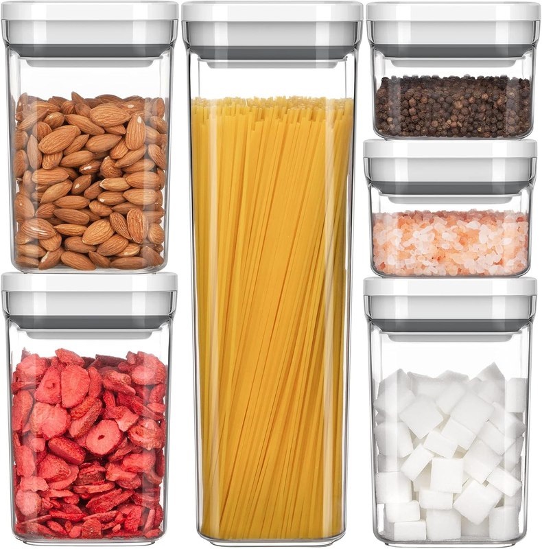 MR.SIGA 6 Piece Airtight Food Storage Container Set for Pantry Organization | BPA Free, stackable, one-handed kitchen storage containers for cereals, spaghetti, pasta, white