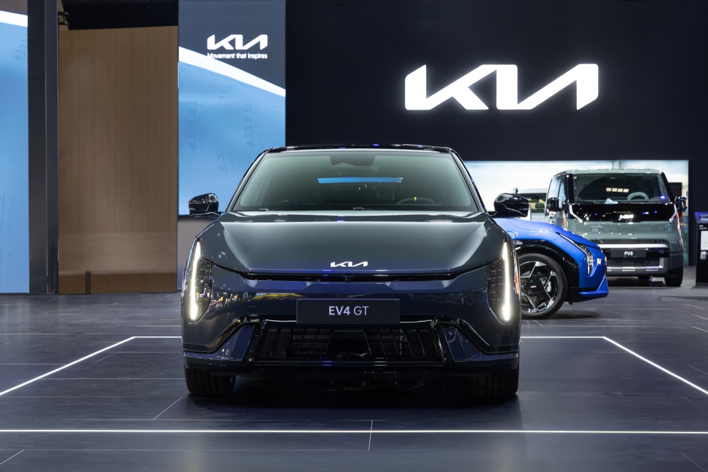 Kia EV4 GT exterior, official Kia press photography, motor show static shot 1.