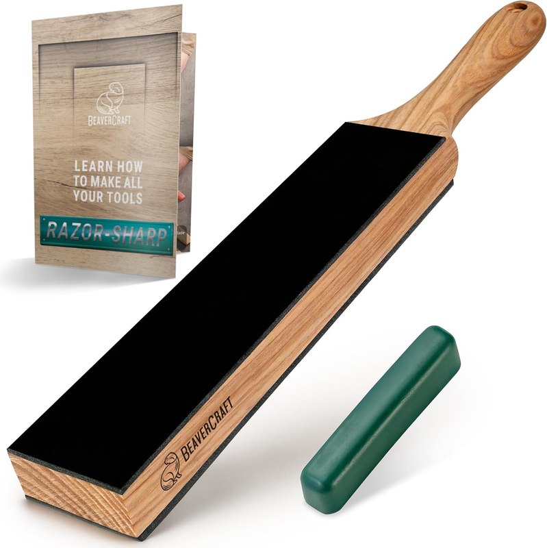 BeaverCraft Leather Strop for Knife Sharpening - Double-Sided Knife Strop & Stropping Compound Kit - Honing Strop Block 14" for Woodcarving Tools, Chisel Knife Sharpening Kit Leather Sharpener LS6P1