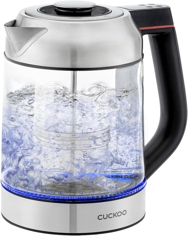 CUCKOO 1.7L Glass Electric Kettle with Tea Infuser, CK-G170BS | Multi-Temperature Control, Color LED Indicators, Easy-to-Read Lights