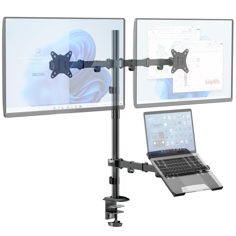 IMtKotW Dual Monitor Stand and Laptop Mount, Fits 32" Monitor & 15" Laptops