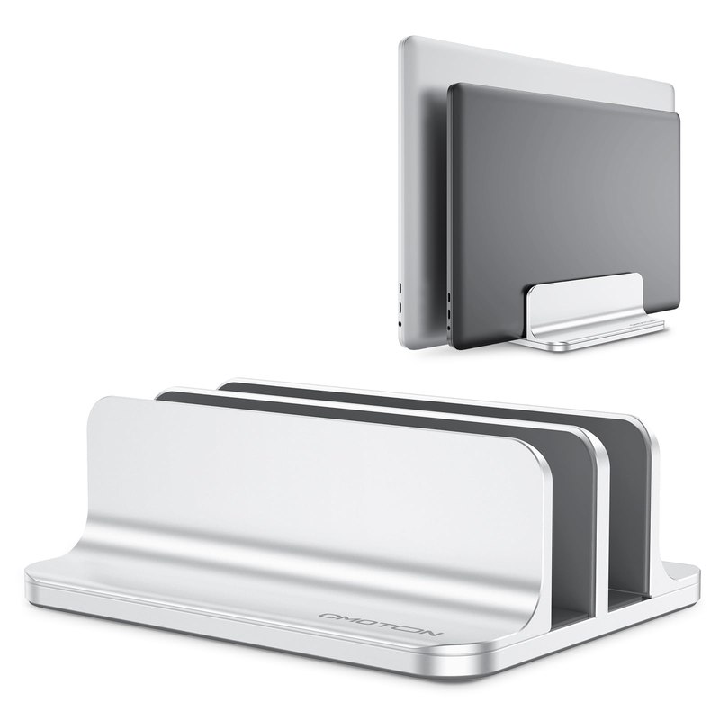OMOTON Dual Vertical Desk Laptop Stand Holder, Fits MacBook Air/Pro, Silver
