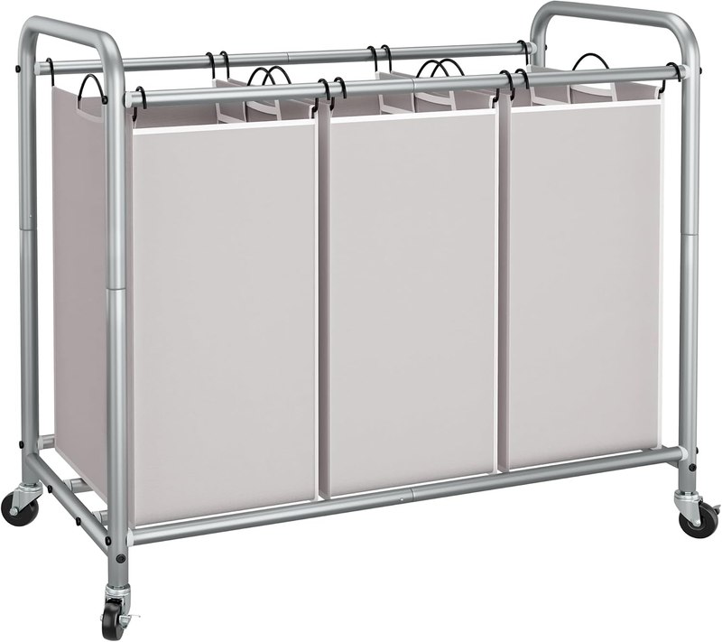 STORAGE MANIAC 3 Section Laundry Sorter, 35.6 Gal (135 L) Laundry Hamper Cart with Heavy Duty Rolling Lockable Wheels and Removable Bags, Clothes Organizer Basket Separator Hamper, Gray