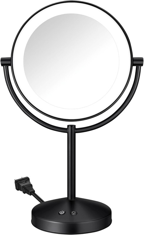 Conair Lighted Makeup Mirror, Double-Sided LED Vanity Mirror with 1X/10X Magnification, 3 Light Settings, 3 Modes, 360° Rotation, Matte Black Finish