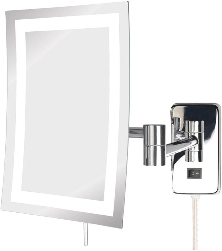 JERDON Lighted Wall-Mount Makeup Mirror - 5X - Chrome - JRT710CL | 6.5" x 9" Rectangular Frame, LED Lighting, 6-Foot Power Cord